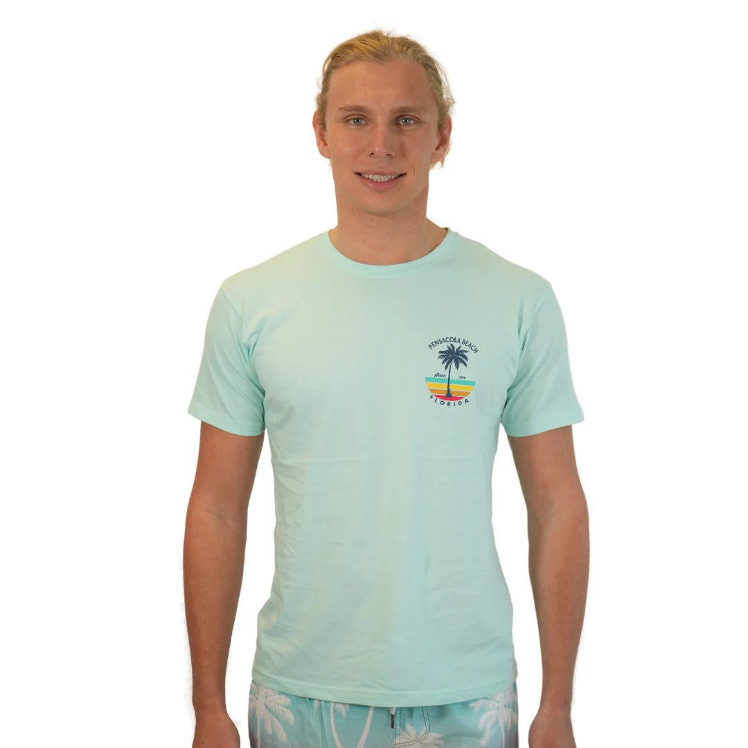 Pensacola Beach  Palm Tree/ Stripes Combed/Cotton Men T-Shirt Style Cc1000 - Image 3