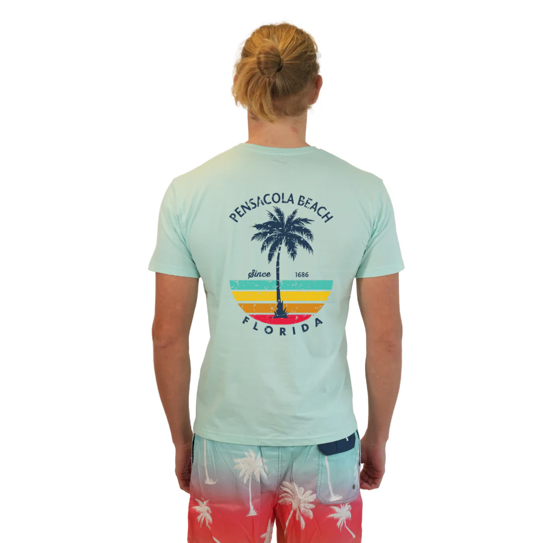 Pensacola Beach  Palm Tree/ Stripes Combed/Cotton Men T-Shirt Style Cc1000 - Image 4