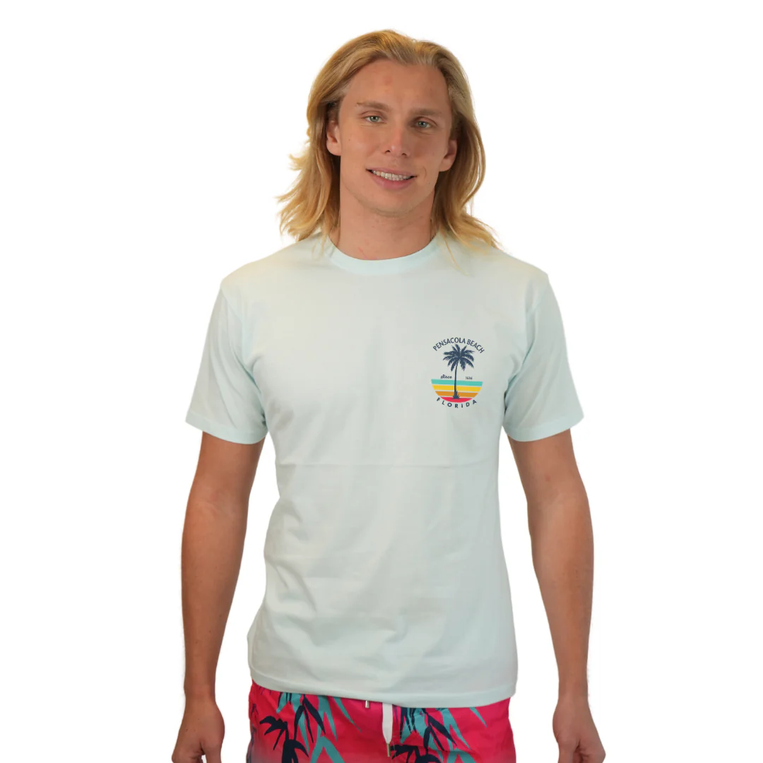 Pensacola Beach  Palm Tree/ Stripes Combed/Cotton Men T-Shirt Style Cc1000 - Image 5