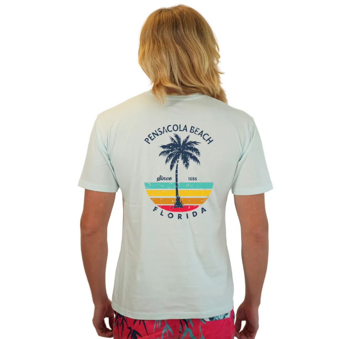 Pensacola Beach  Palm Tree/ Stripes Combed/Cotton Men T-Shirt Style Cc1000 - Image 6