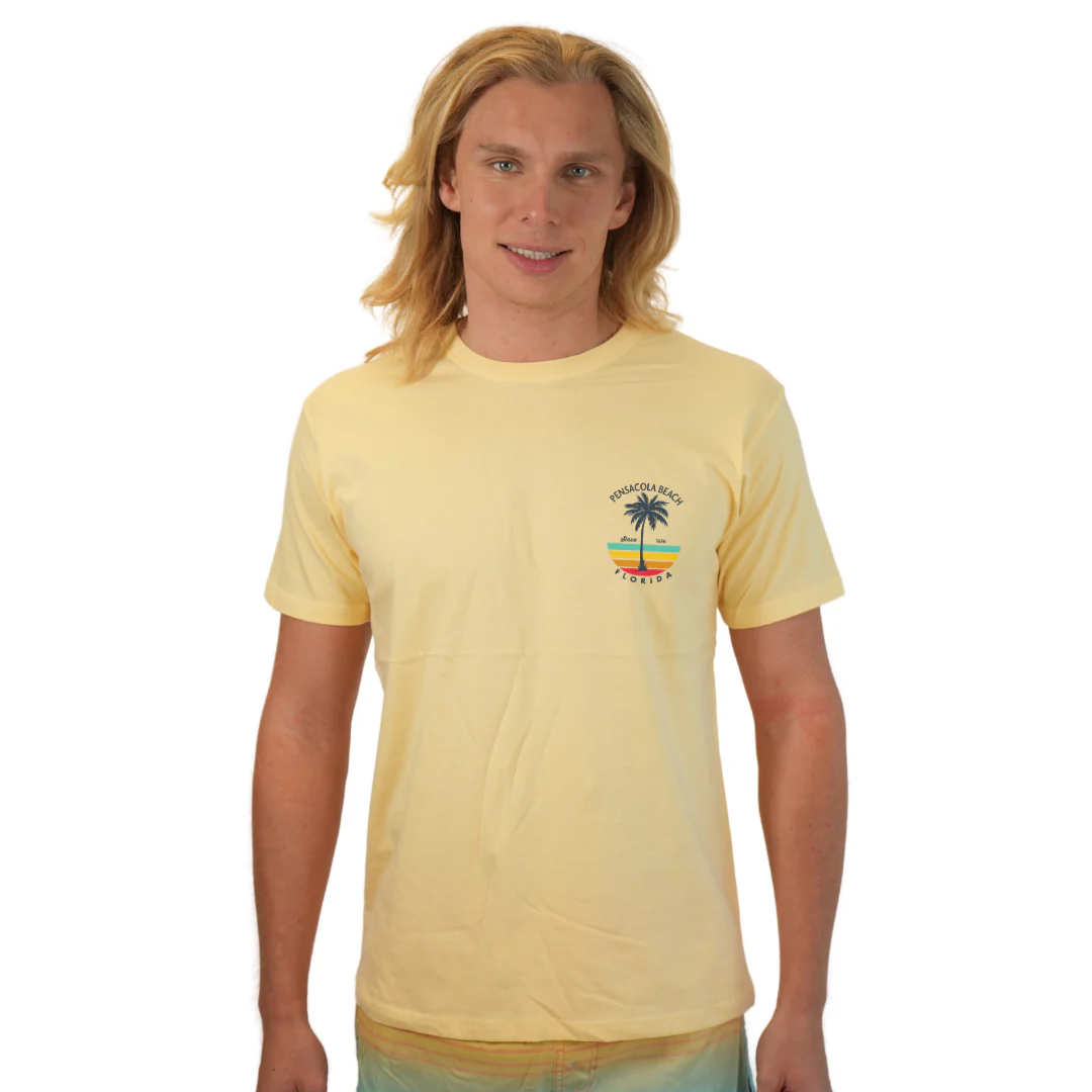Pensacola Beach  Palm Tree/ Stripes Combed/Cotton Men T-Shirt Style Cc1000 - Image 7