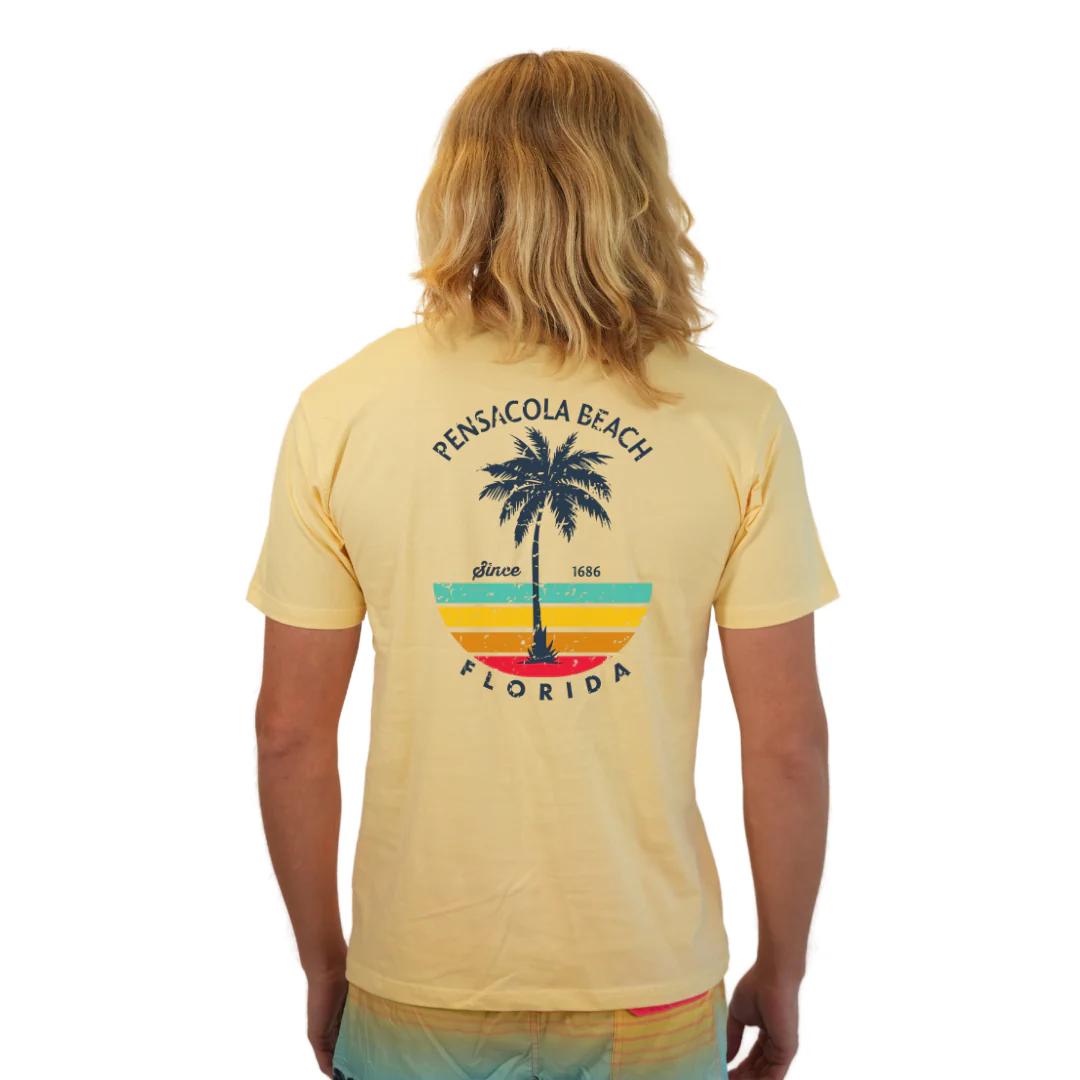 Pensacola Beach  Palm Tree/ Stripes Combed/Cotton Men T-Shirt Style Cc1000 - Image 8