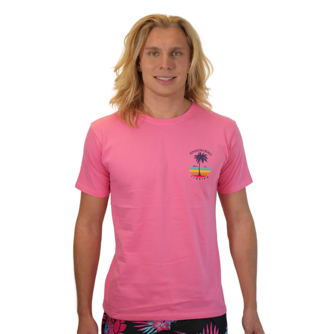 Pensacola Beach  Palm Tree/ Stripes Combed/Cotton Men T-Shirt Style Cc1000 - Image 9