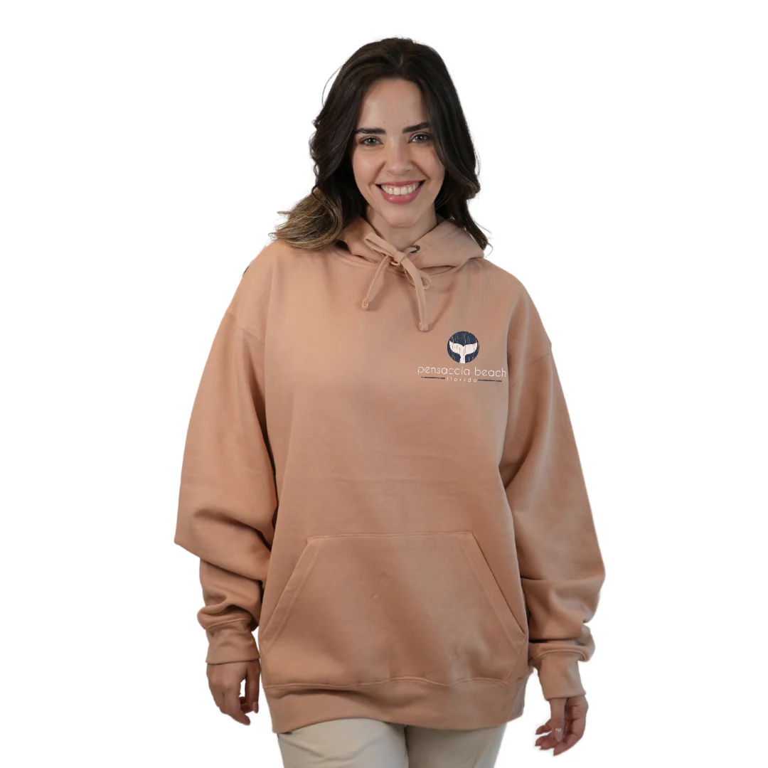 Pensacola Beach Pullover Hoodie Women with front Whale Tale pocket design and back big  Whale Tale Design Style 252 - Image 11