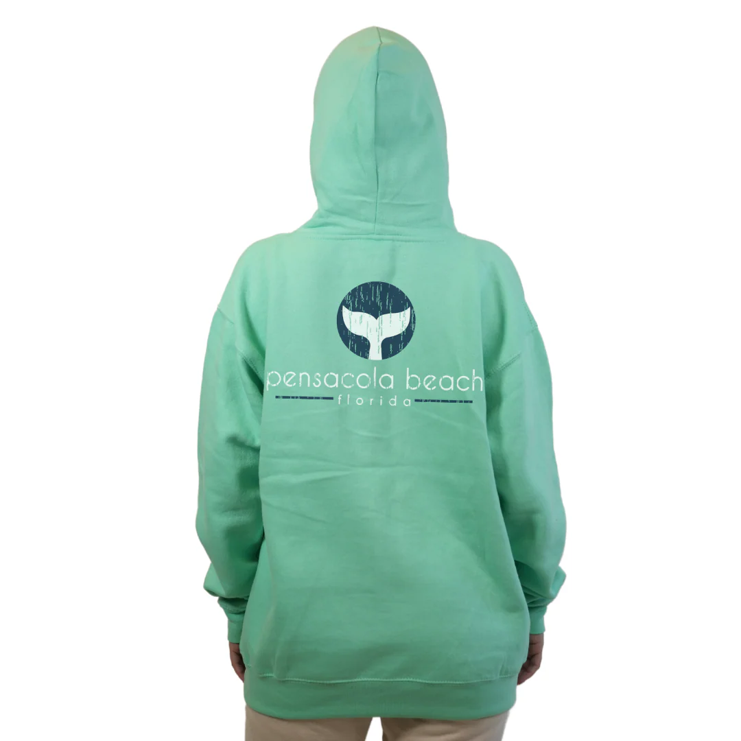 Pensacola Beach Pullover Hoodie Women with front Whale Tale pocket design and back big  Whale Tale Design Style 252 - Image 4