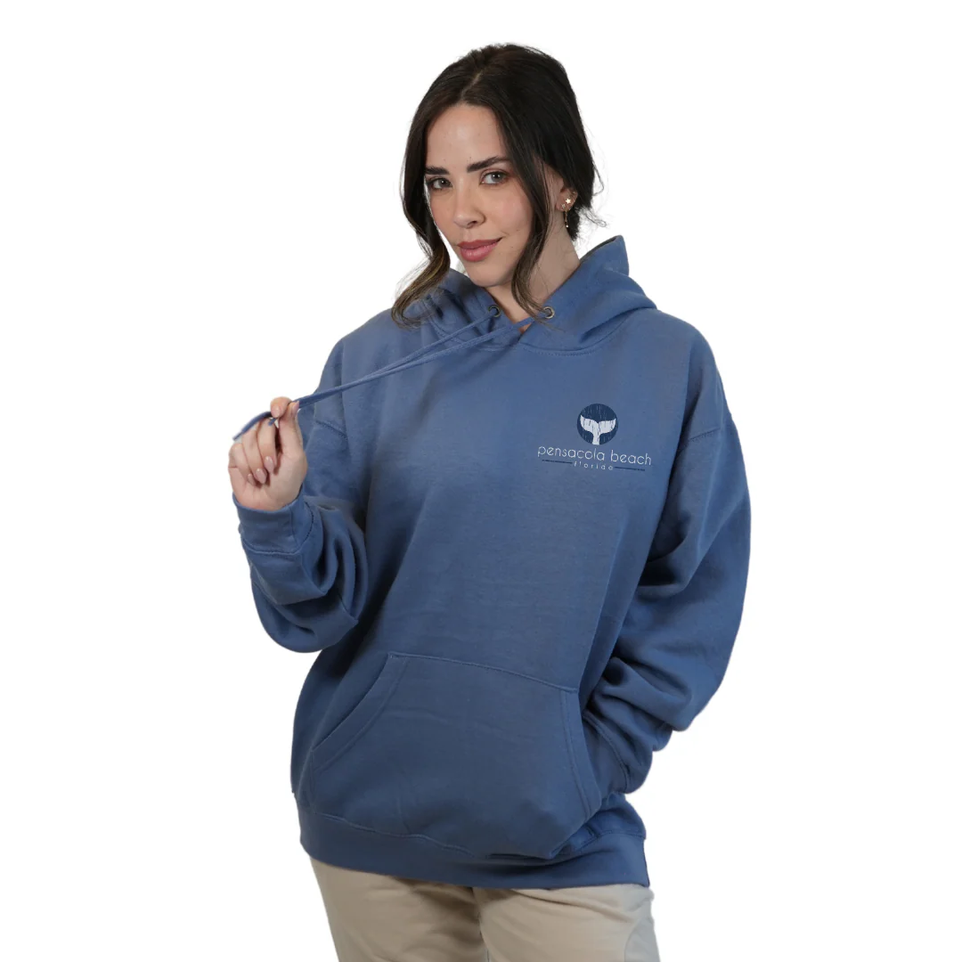 Pensacola Beach Pullover Hoodie Women with front Whale Tale pocket design and back big  Whale Tale Design Style 252 - Image 5