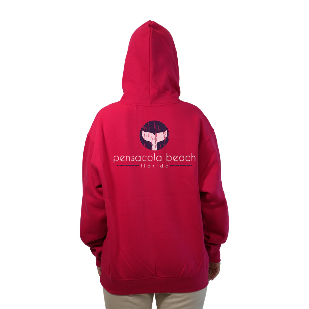 Pensacola Beach Pullover Hoodie Women with front Whale Tale pocket design and back big  Whale Tale Design Style 252 - Image 8