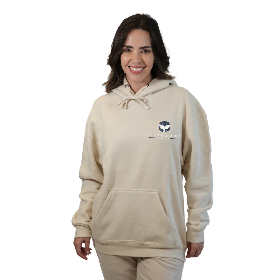 Pensacola Beach Pullover Hoodie Women with front Whale Tale pocket design and back big  Whale Tale Design Style 252 - Image 9