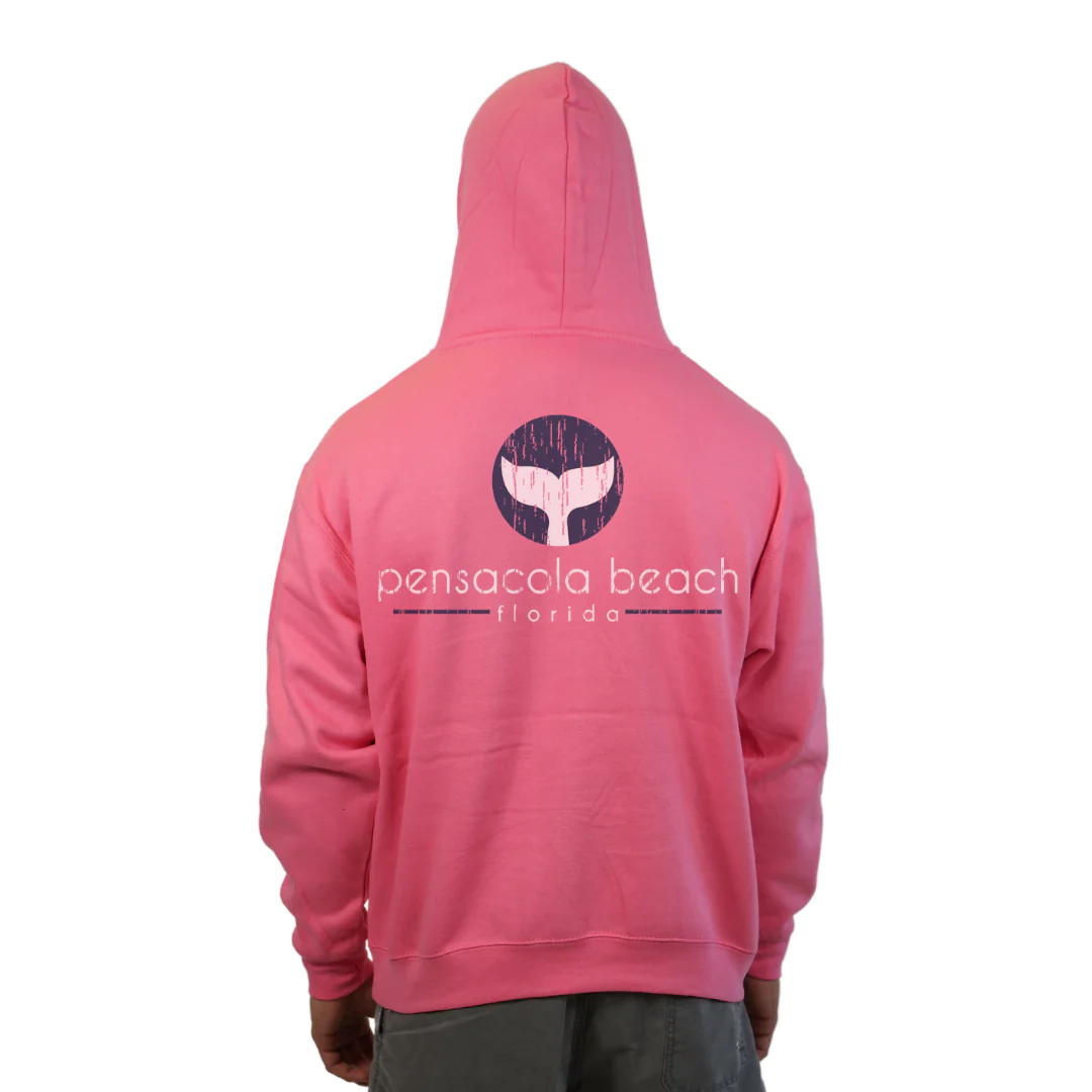 Pensacola Beach Pullover Hoodie Men with front Whale Tale pocket design and back big Whale Tale Design Style 252 - Image 10