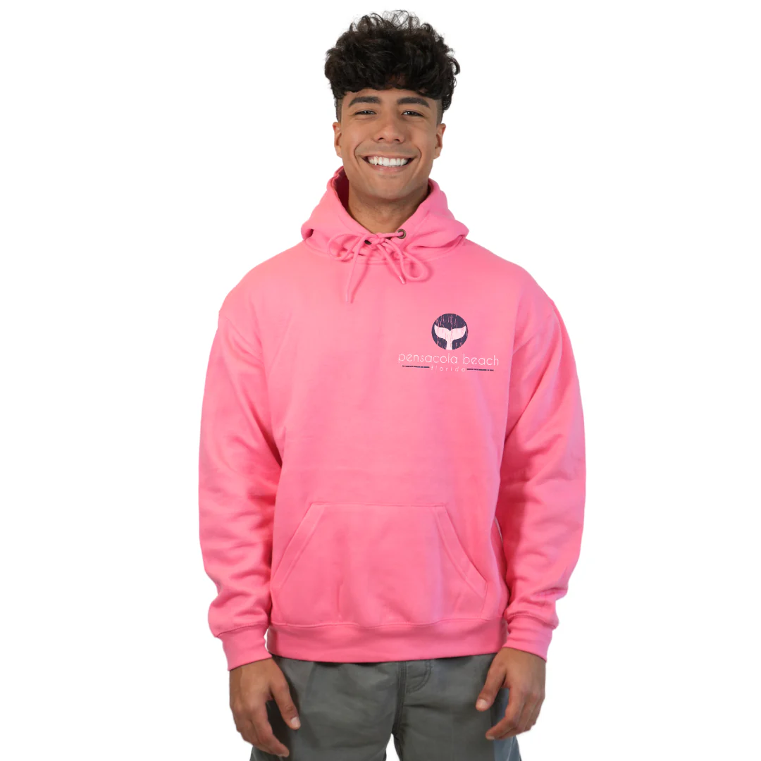 Pensacola Beach Pullover Hoodie Men with front Whale Tale pocket design and back big Whale Tale Design Style 252 - Image 9