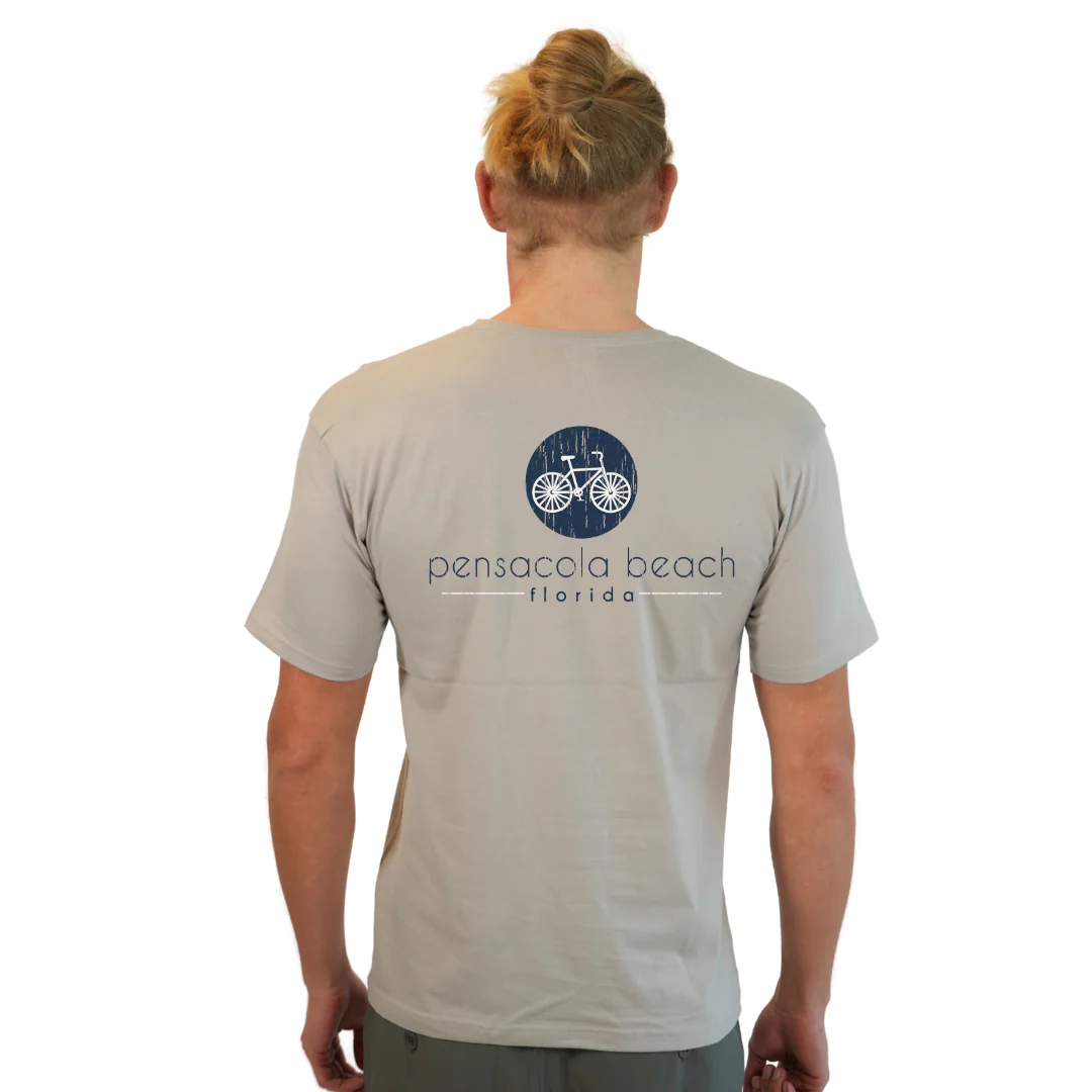 Pensacola Beach with front Bycicle pocket design and back big Bycicle Design T-Shirt Men Style CC1000 - Image 10
