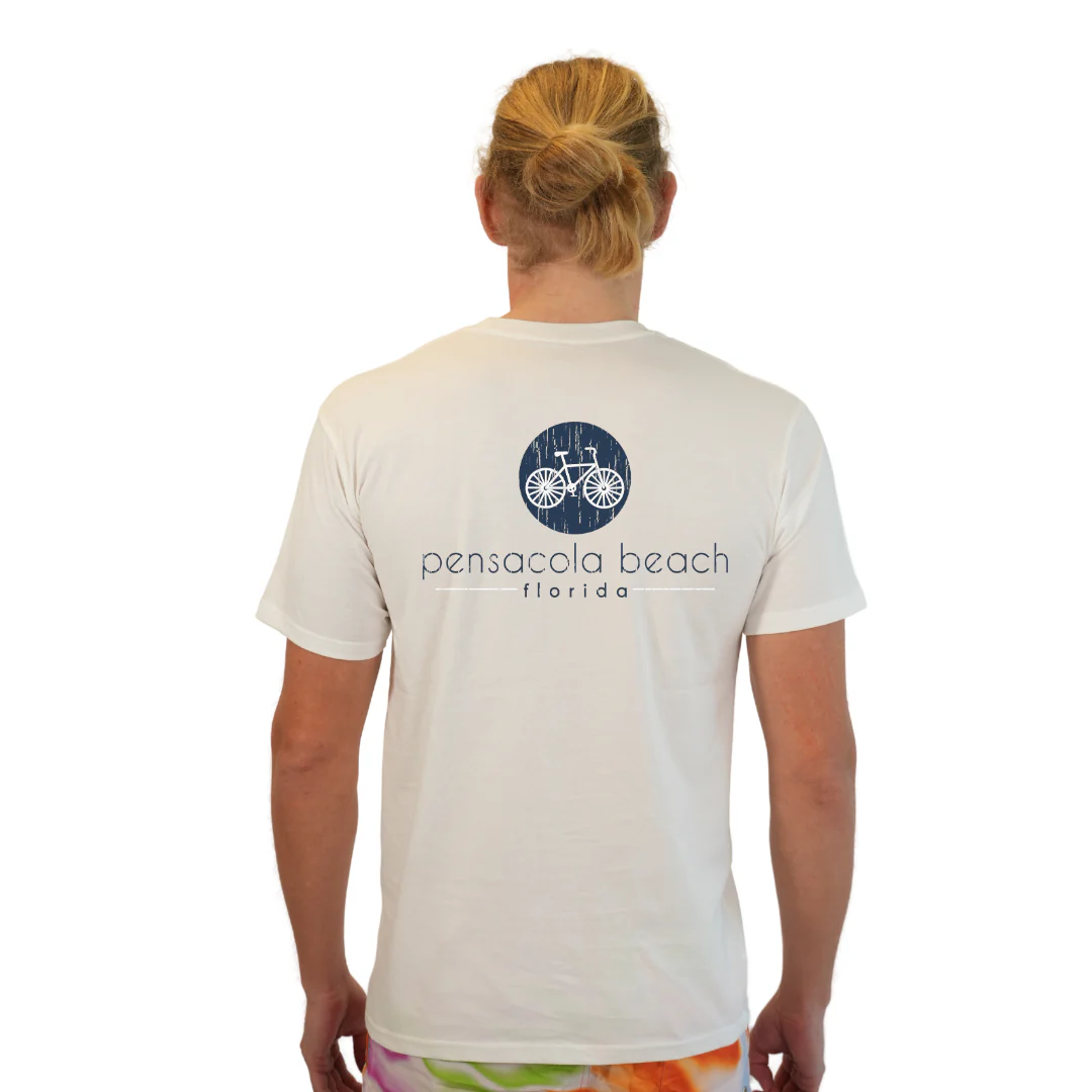 Pensacola Beach with front Bycicle pocket design and back big Bycicle Design T-Shirt Men Style CC1000 - Image 12