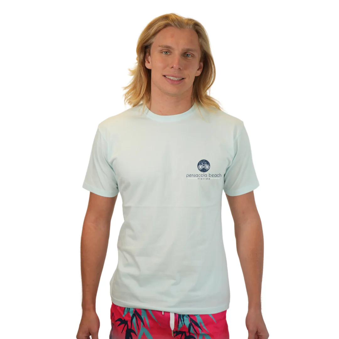 Pensacola Beach with front Bycicle pocket design and back big Bycicle Design T-Shirt Men Style CC1000 - Image 3