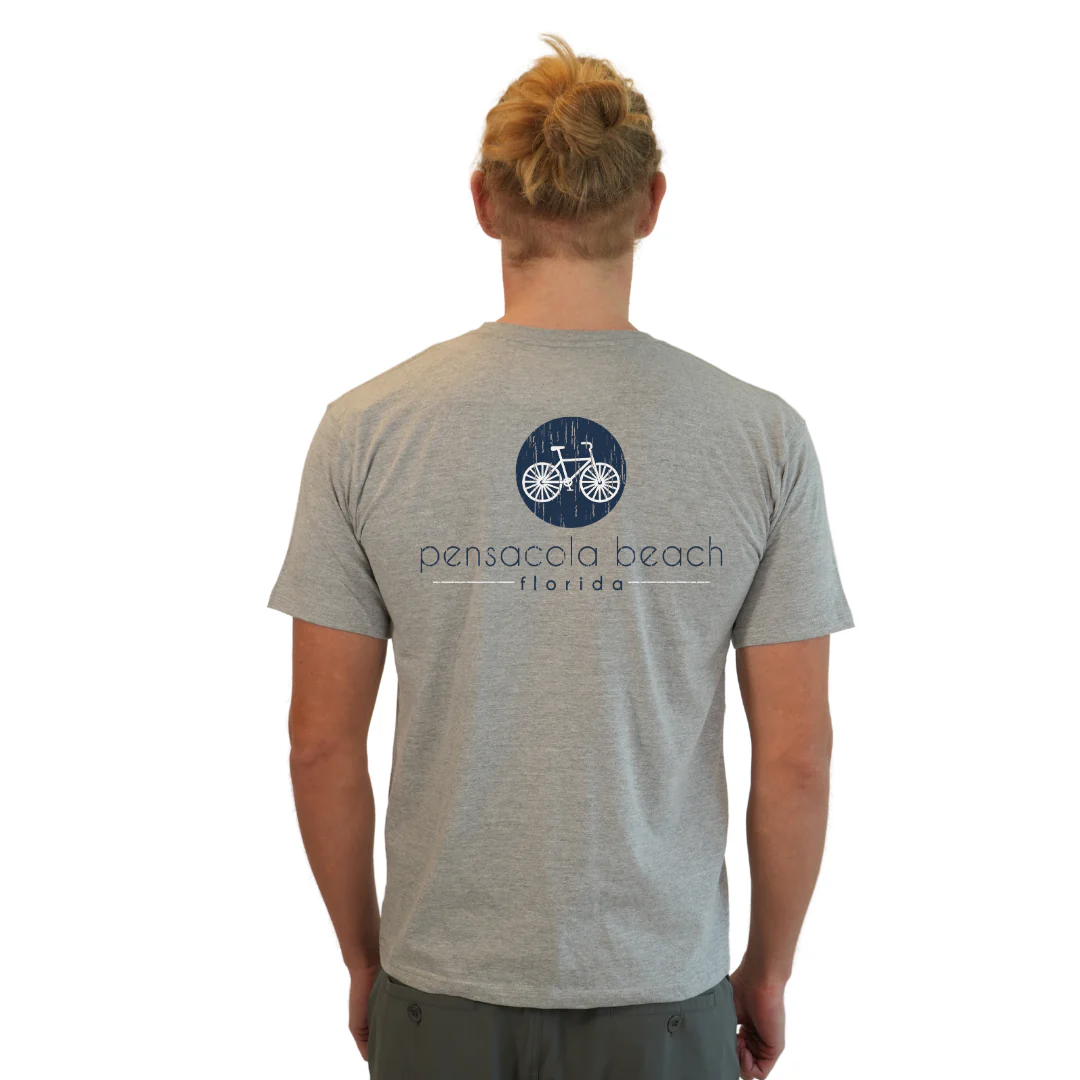 Pensacola Beach with front Bycicle pocket design and back big Bycicle Design T-Shirt Men Style CC1000 - Image 6