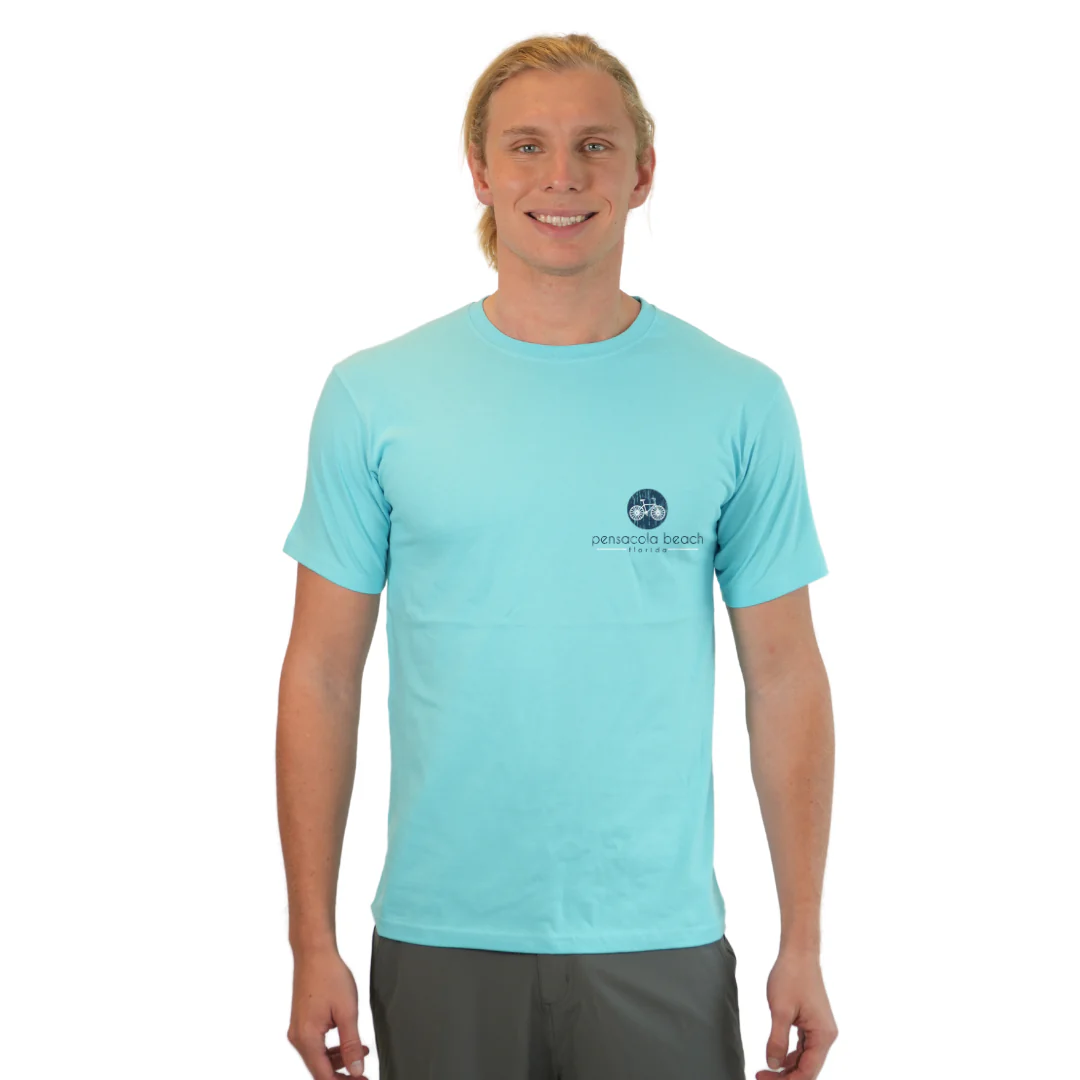 Pensacola Beach with front Bycicle pocket design and back big Bycicle Design T-Shirt Men Style CC1000 - Image 7