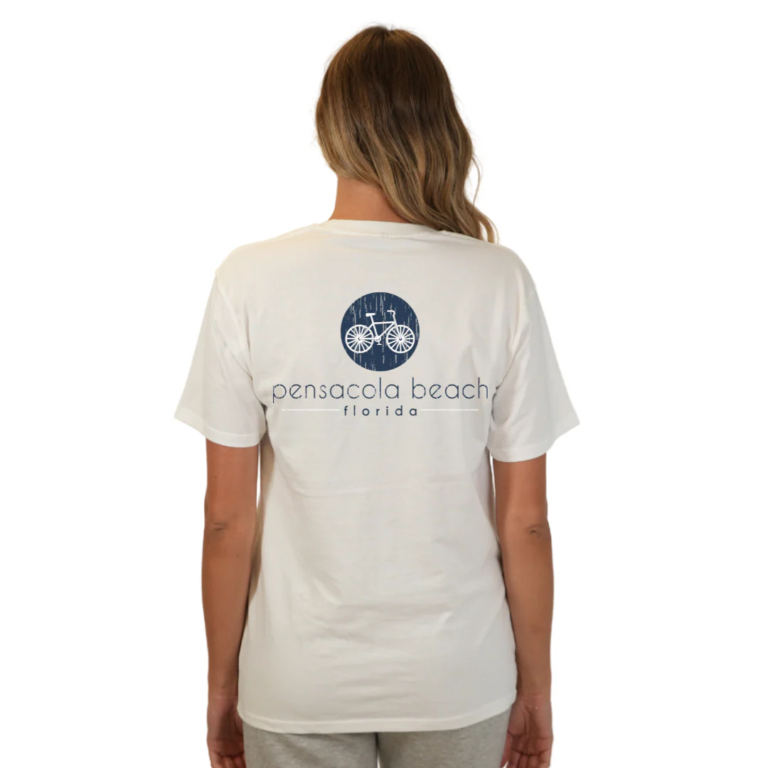 Pensacola Beach with front Bycicle pocket design and back big Bycicle Design T-Shirt Women Style CC1000 - Image 12
