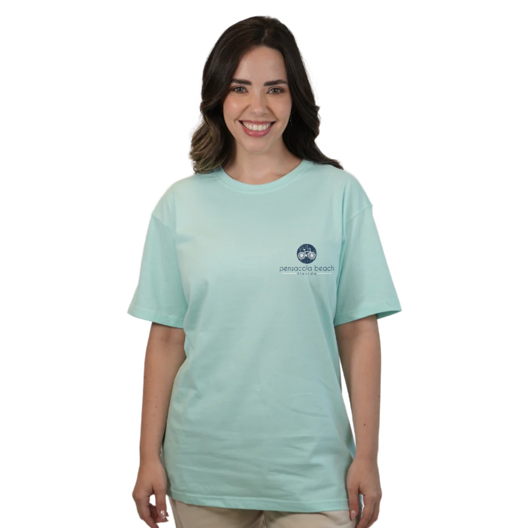 Pensacola Beach with front Bycicle pocket design and back big Bycicle Design T-Shirt Women Style CC1000 - Image 3