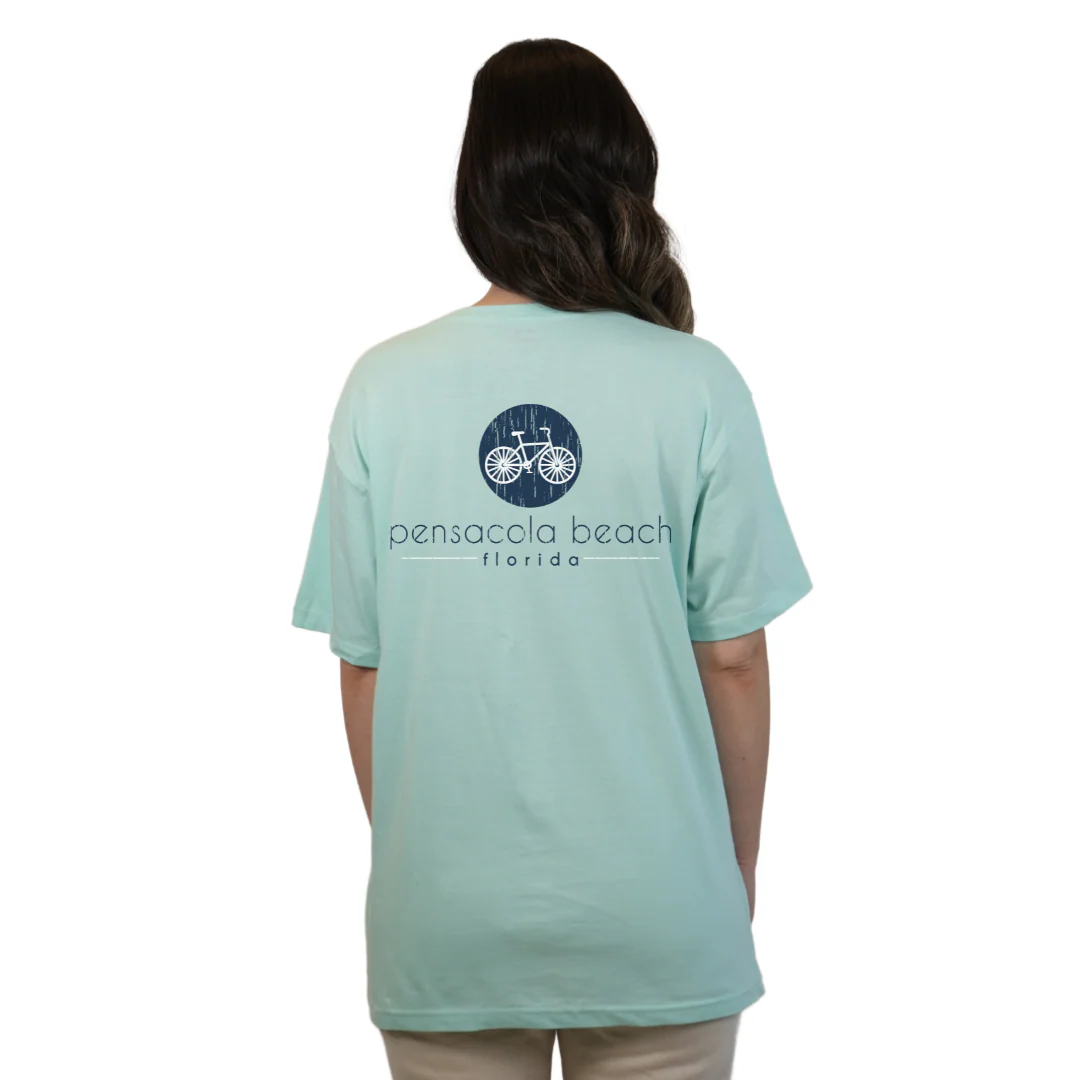 Pensacola Beach with front Bycicle pocket design and back big Bycicle Design T-Shirt Women Style CC1000 - Image 4
