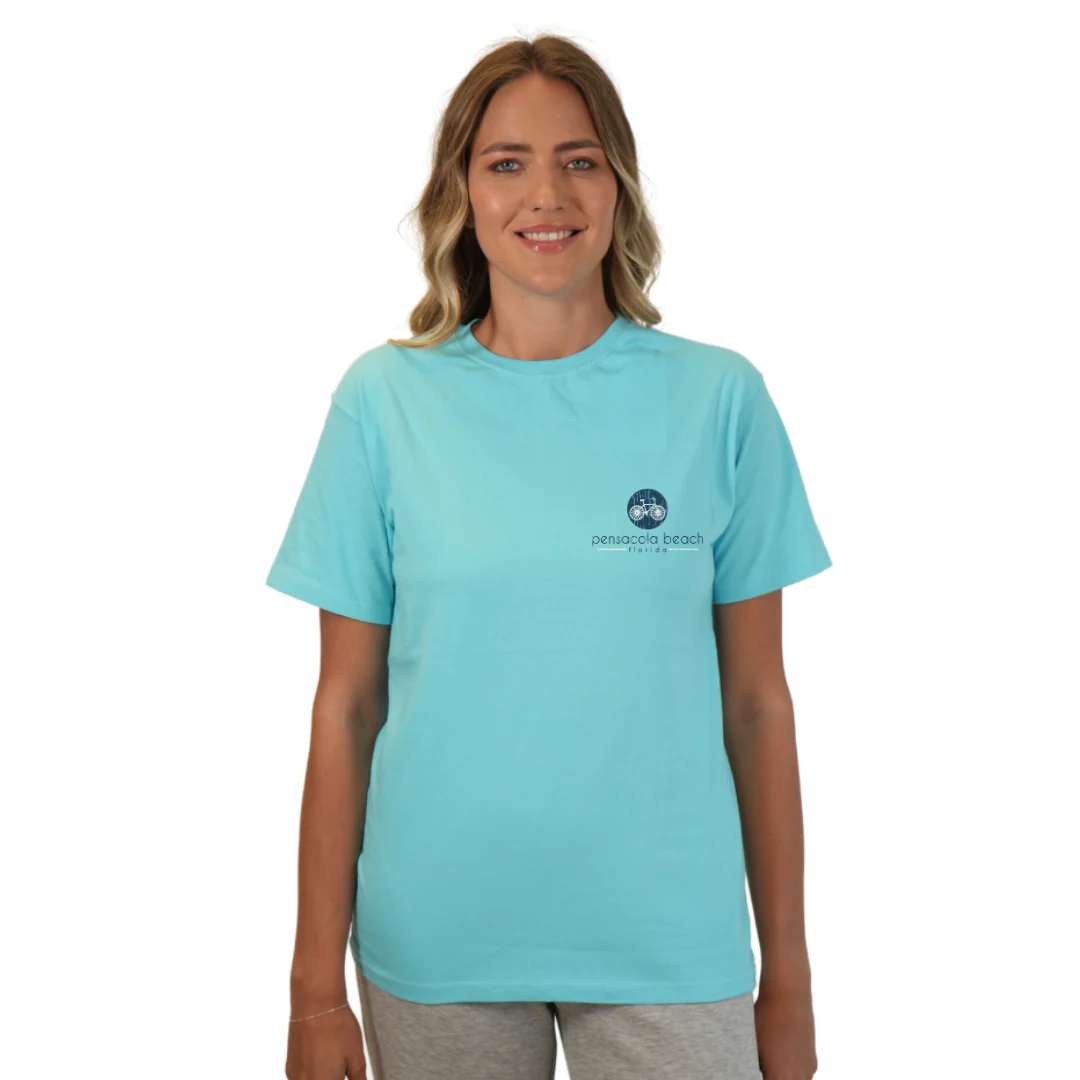 Pensacola Beach with front Bycicle pocket design and back big Bycicle Design T-Shirt Women Style CC1000 - Image 9