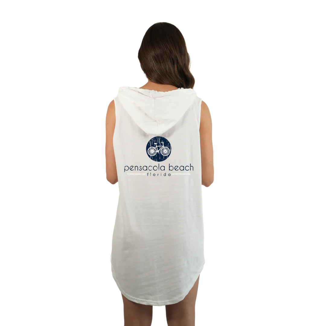 Pensacola Beach Women Sleeveless Cover Up Hoodie with a Front bycicle pocket design and back big Bycicle  Design Style 263 - Image 6