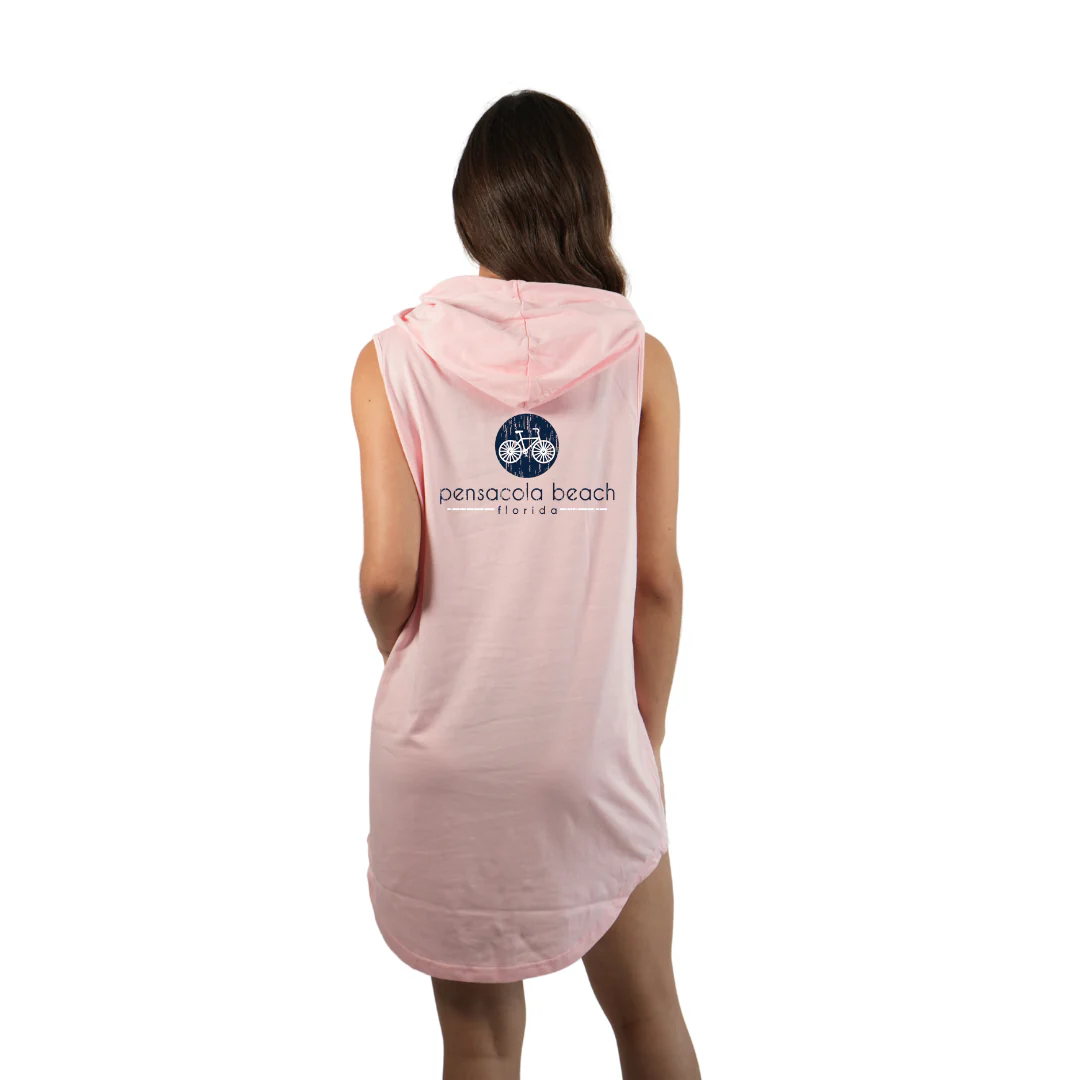 Pensacola Beach Women Sleeveless Cover Up Hoodie with a Front bycicle pocket design and back big Bycicle  Design Style 263 - Image 8