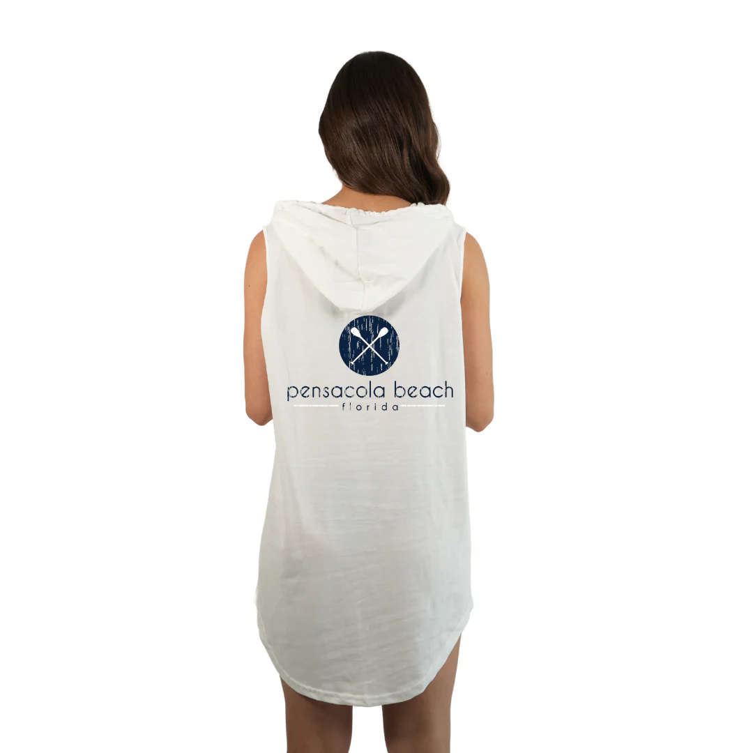 Pensacola Beach Women Sleeveless Cover Up Hoodie with a Front  Paddles pocket design and back big Paddles Design Style 263 - Image 2