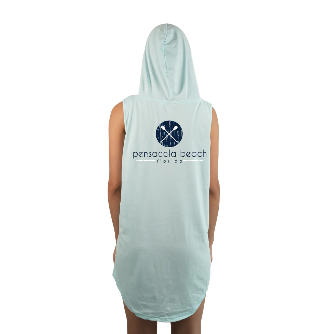 Pensacola Beach Women Sleeveless Cover Up Hoodie with a Front  Paddles pocket design and back big Paddles Design Style 263 - Image 4