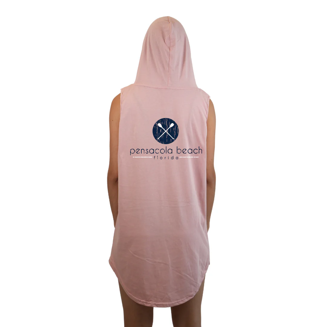 Pensacola Beach Women Sleeveless Cover Up Hoodie with a Front  Paddles pocket design and back big Paddles Design Style 263 - Image 6