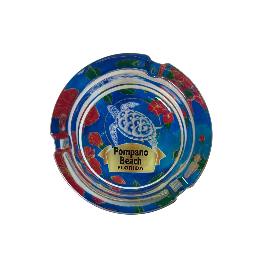 Pompano Beach, Fl. Blue Ashtrays 3.5" Diameter Glass Round - Image 3