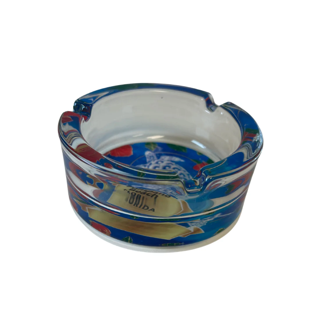 Pompano Beach, Fl. Blue Ashtrays 3.5" Diameter Glass Round - Image 4