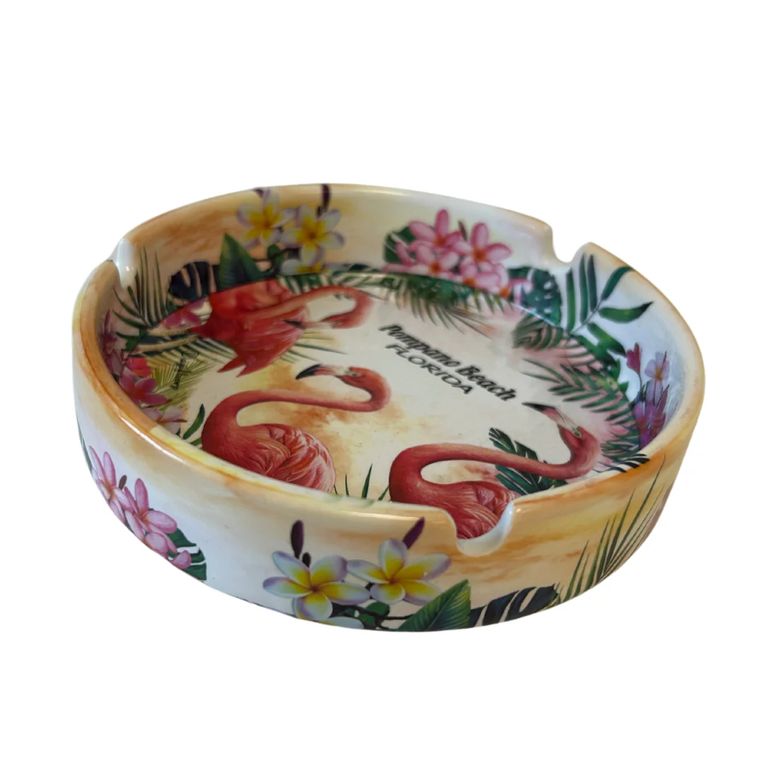 Pompano Beach, Fl. Flamingo Ashtrays 5" Diameter Ceramic Round - Image 2