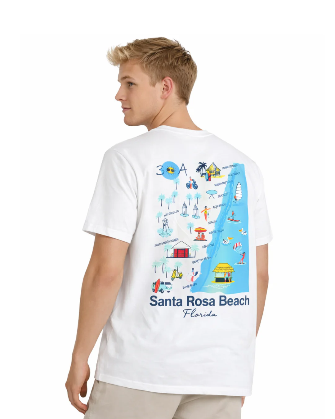 Santa Rosa Beach, Fl  30A Map Design Men’s T-Shirt - Image 2