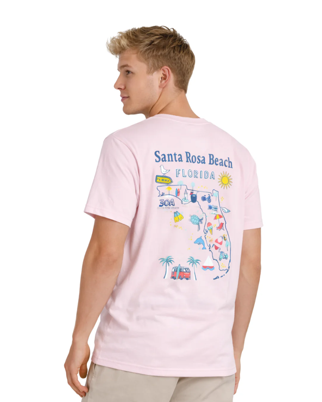 Santa Rosa Beach, Fl 30A Map Design Men’s T-Shirt - Image 2