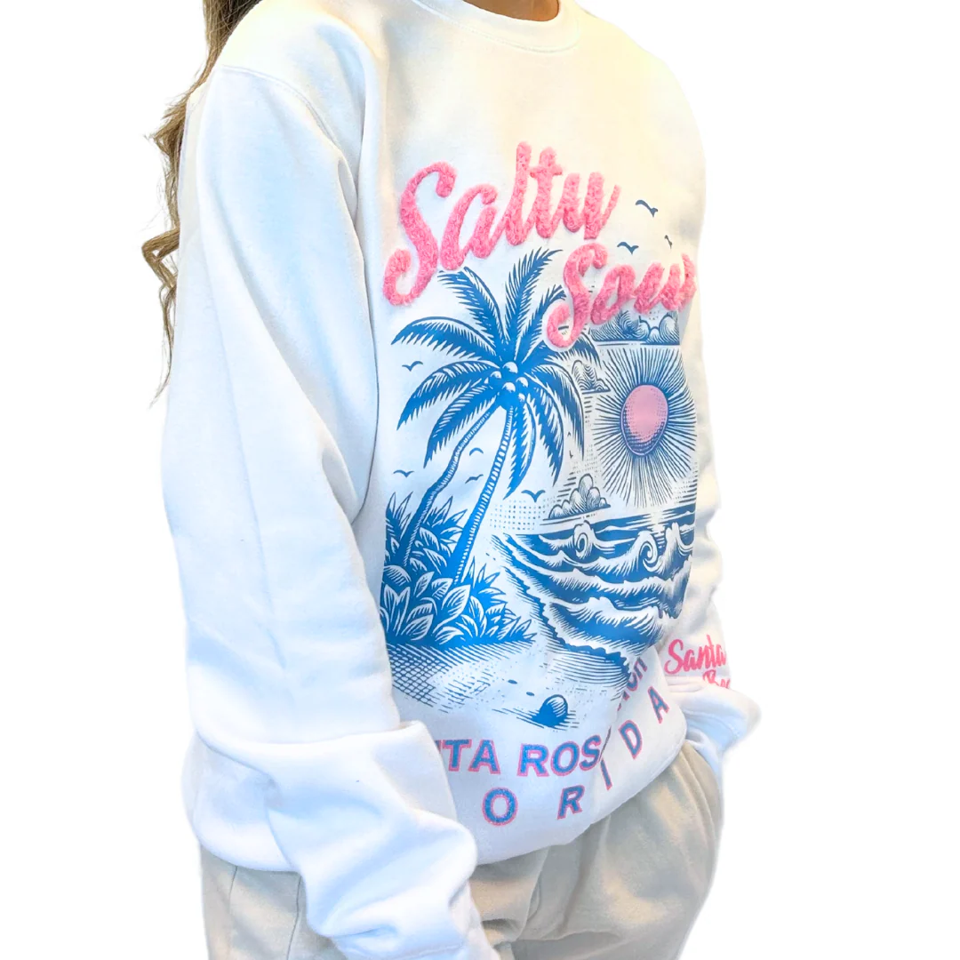 Santa Rosa Beach, Fl Crewneck Women with texture patch on the front and the sleeve Style 067 - Image 3