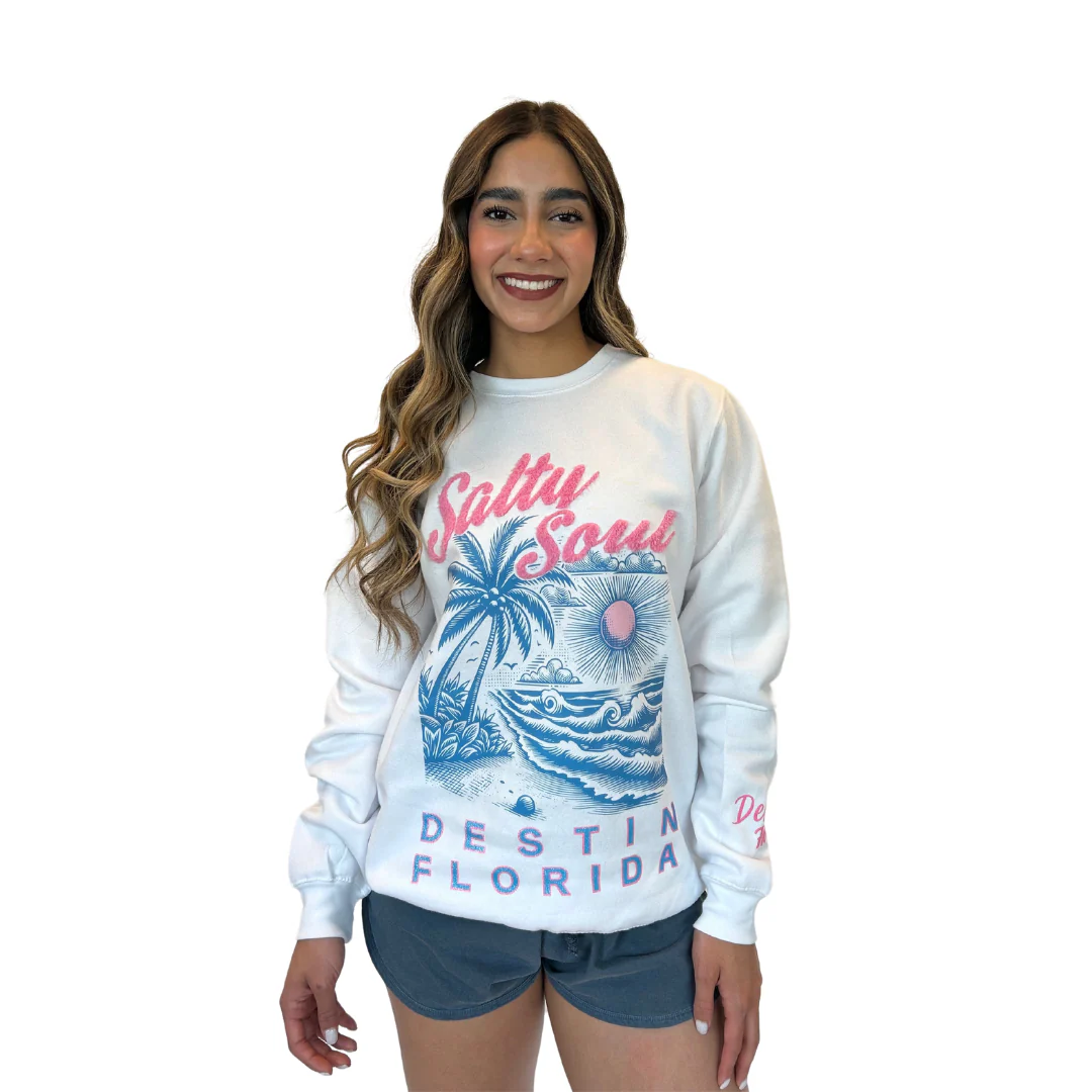 Destin, Fl Crewneck Women with texture patch on the front and the sleeve Style 067 - Image 2