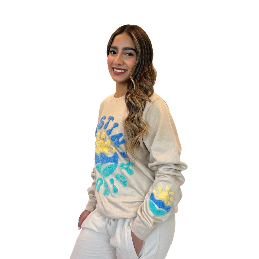 Santa Rosa Beach, Fl Crewneck Women with texture patch on the front and the sleeve Style 067 - Image 2