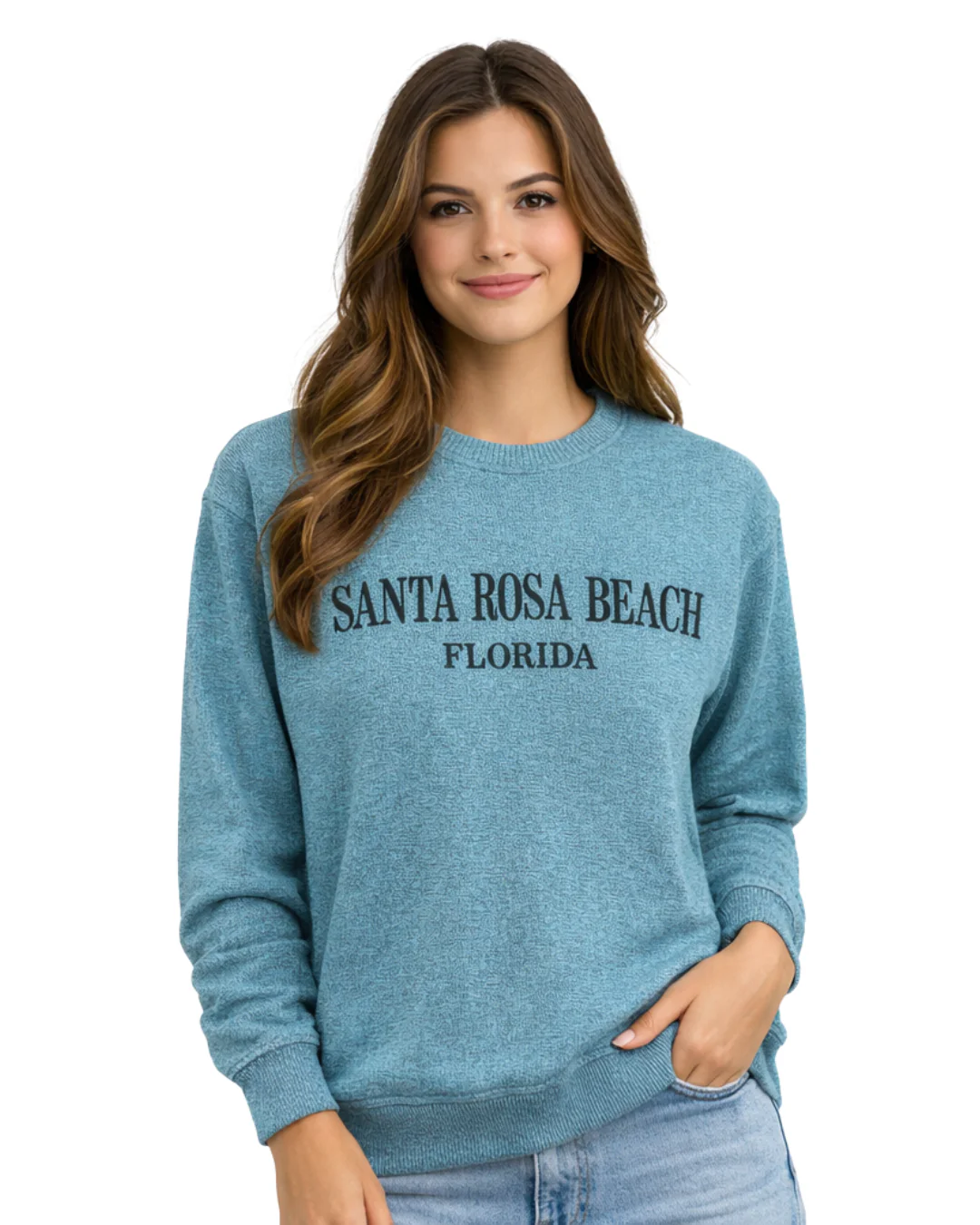 Santa Rosa Beach, Fl Women Nantucket Crewneck – Embroidered City Name Appliqué (Style AP267AI) - Image 2