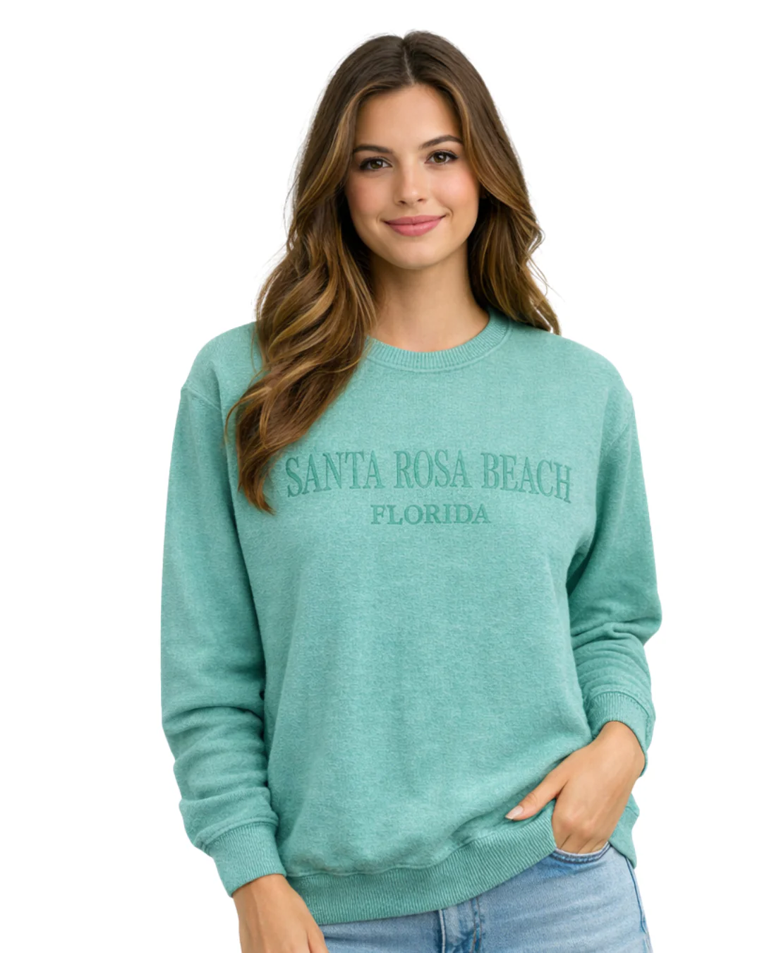 Santa Rosa Beach, Fl Women Nantucket Crewneck – Embroidered City Name Appliqué (Style AP267AI) - Image 4