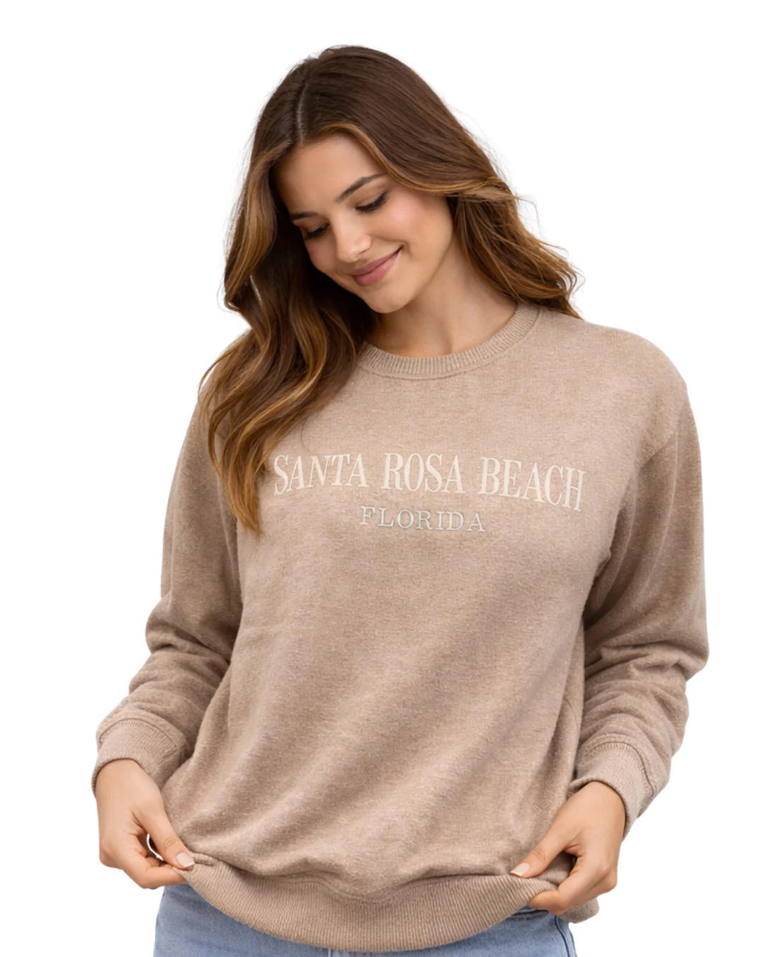 Santa Rosa Beach, Fl Women Nantucket Crewneck – Embroidered City Name Appliqué (Style AP267AI) - Image 9