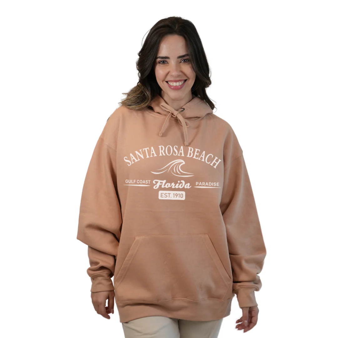 Santa Rosa Beach Pullover Hoodie Women with Big Front Florida Gulf Coast Paradise with Wave Icon Design Style 252 - Image 10