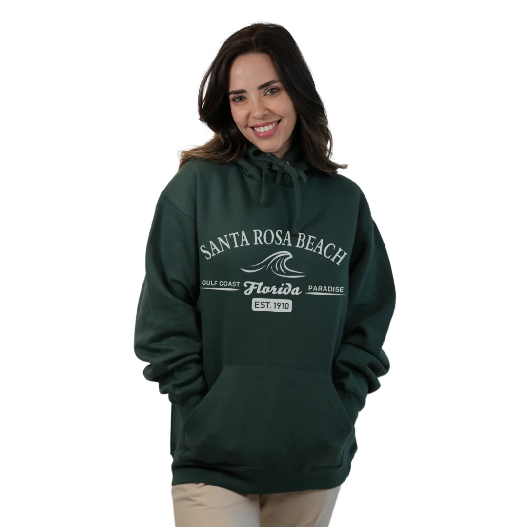 Santa Rosa Beach Pullover Hoodie Women with Big Front Florida Gulf Coast Paradise with Wave Icon Design Style 252 - Image 12