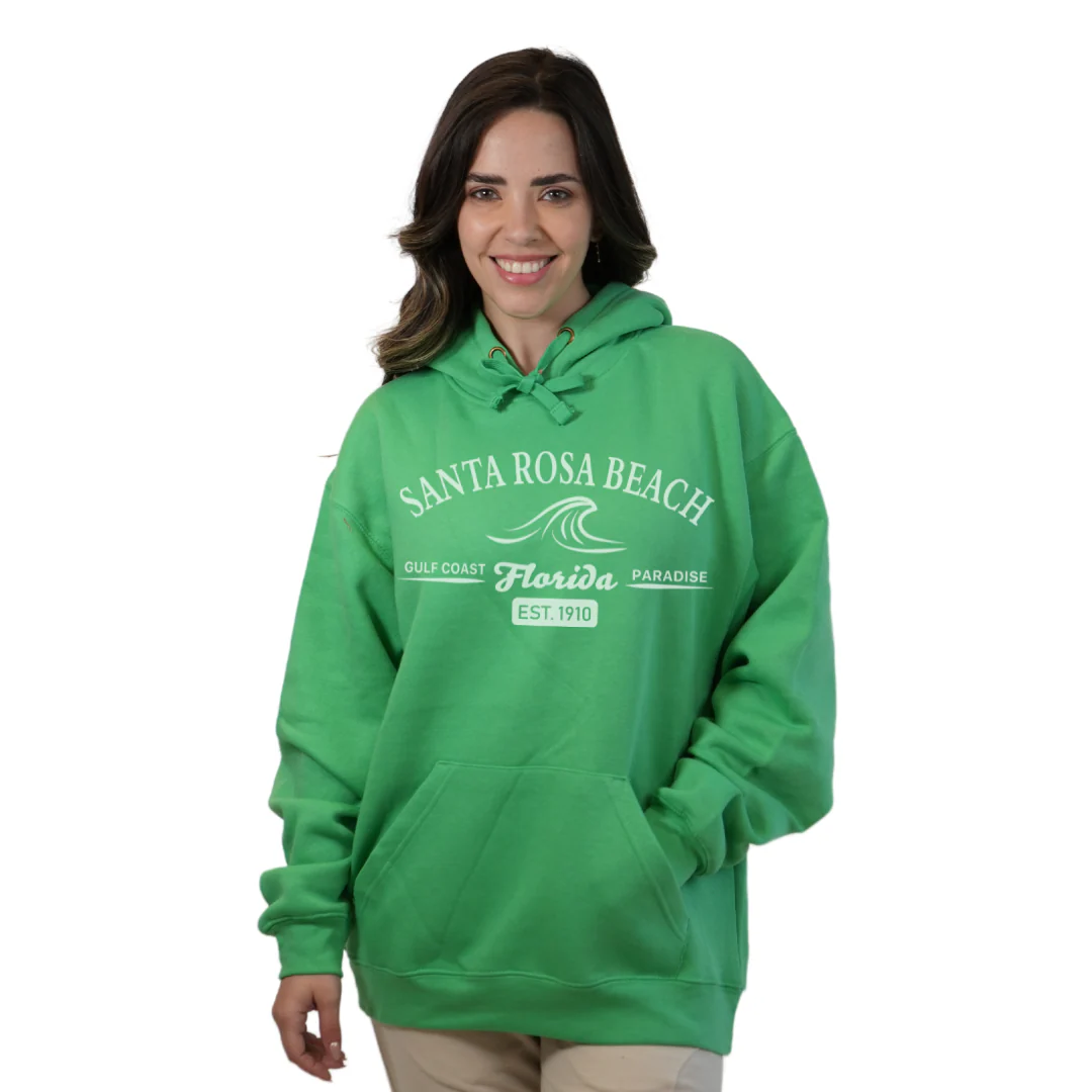 Santa Rosa Beach Pullover Hoodie Women with Big Front Florida Gulf Coast Paradise with Wave Icon Design Style 252 - Image 15