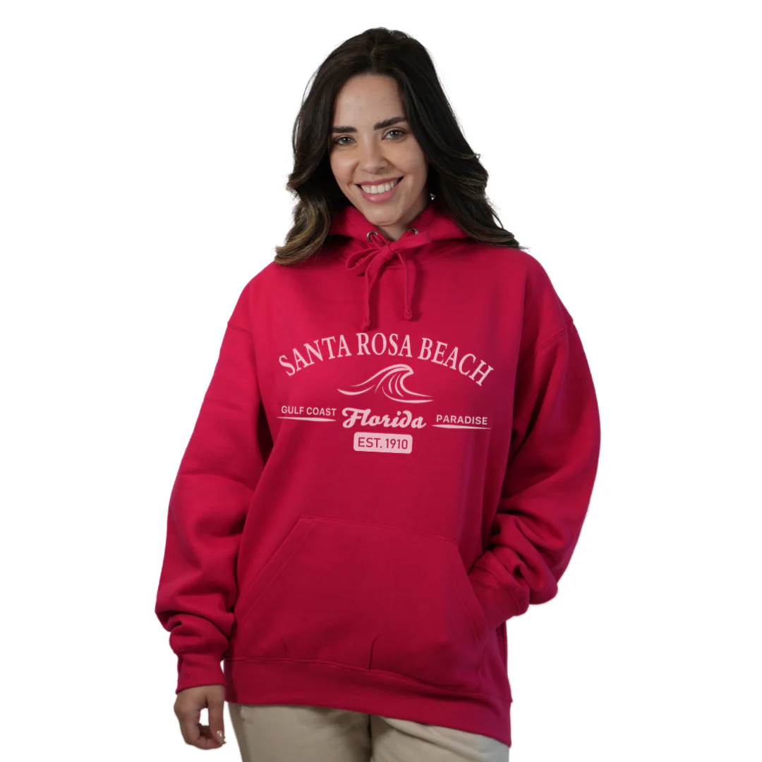 Santa Rosa Beach Pullover Hoodie Women with Big Front Florida Gulf Coast Paradise with Wave Icon Design Style 252 - Image 16