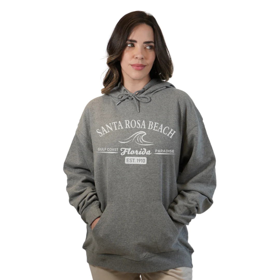 Santa Rosa Beach Pullover Hoodie Women with Big Front Florida Gulf Coast Paradise with Wave Icon Design Style 252 - Image 17