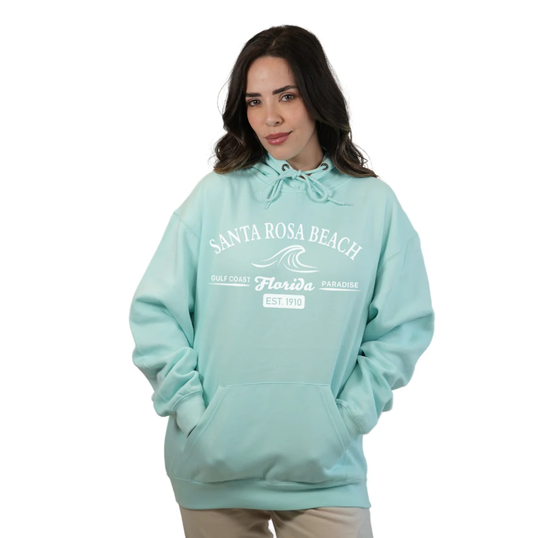Santa Rosa Beach Pullover Hoodie Women with Big Front Florida Gulf Coast Paradise with Wave Icon Design Style 252 - Image 18