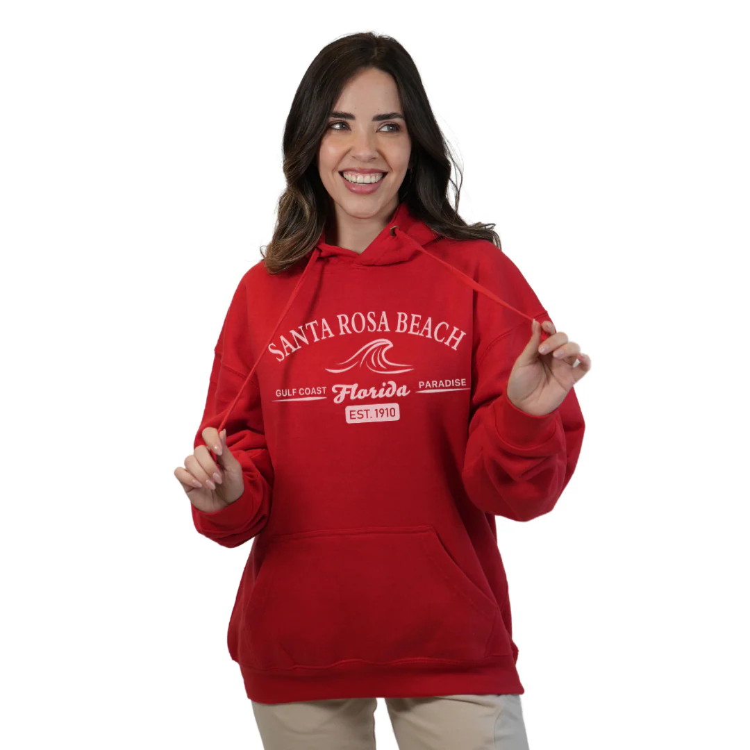 Santa Rosa Beach Pullover Hoodie Women with Big Front Florida Gulf Coast Paradise with Wave Icon Design Style 252 - Image 6