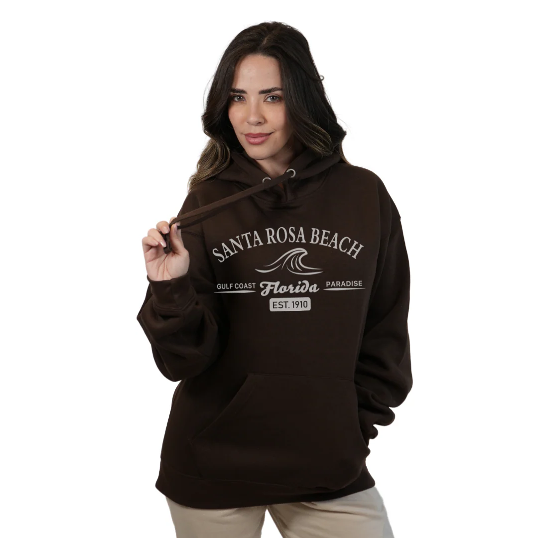Santa Rosa Beach Pullover Hoodie Women with Big Front Florida Gulf Coast Paradise with Wave Icon Design Style 252 - Image 7