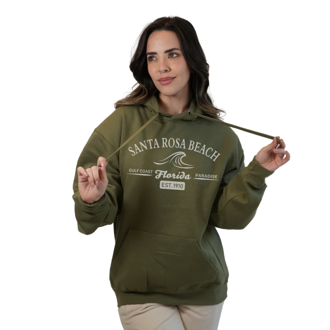 Santa Rosa Beach Pullover Hoodie Women with Big Front Florida Gulf Coast Paradise with Wave Icon Design Style 252 - Image 8