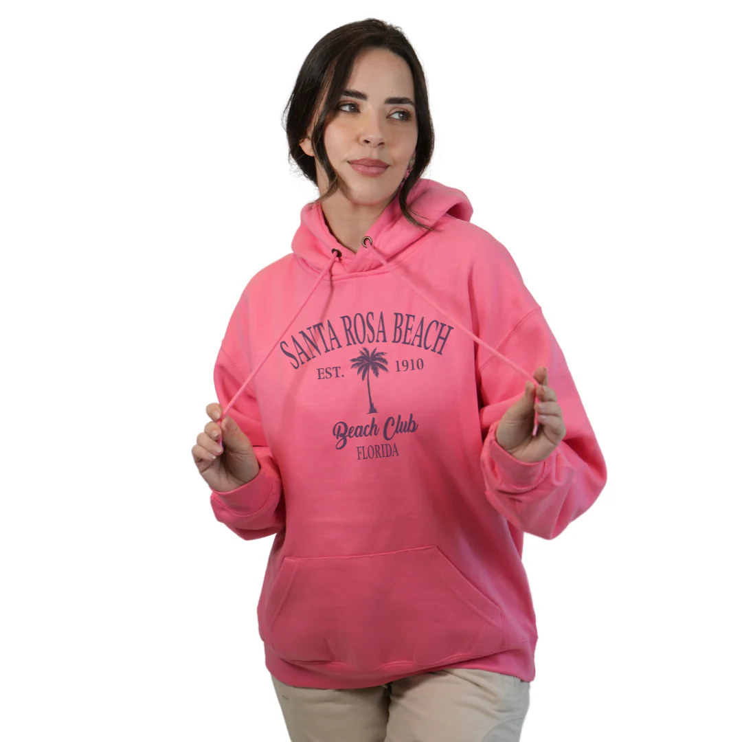 Santa Rosa Beach Pullover Hoodie Women with Big Front Palm Tree Beach Club Design Style 252 - Image 3