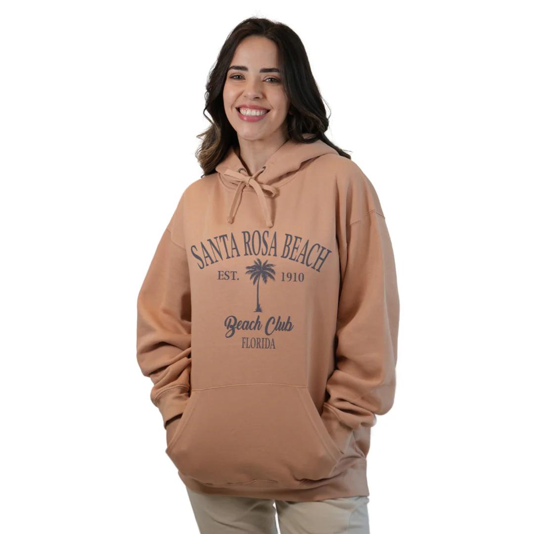 Santa Rosa Beach Pullover Hoodie Women with Big Front Palm Tree Beach Club Design Style 252 - Image 5